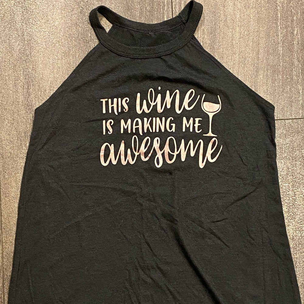 Black Tank Top with Wine Quote